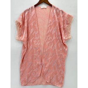 Val Mode Robe Womens Open Cover Up Lightweight Short Sleeve Lace Pink L